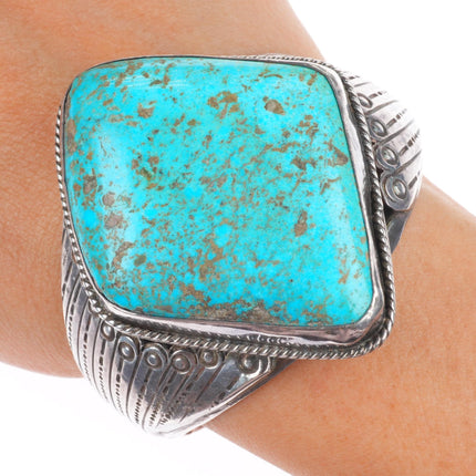 6.25" Mary Chavez San Felipe big vintage sterling silver turquoise cuff bracelet