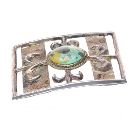 Vintage Navajo Tufa cast sterling silver belt buckle with nice turquoise
