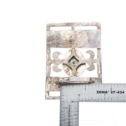 Vintage Navajo Tufa cast sterling silver belt buckle with nice turquoise