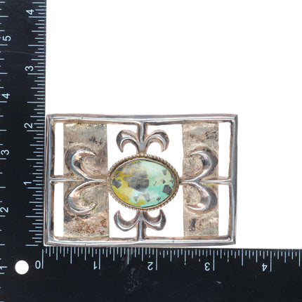Vintage Navajo Tufa cast sterling silver belt buckle with nice turquoise