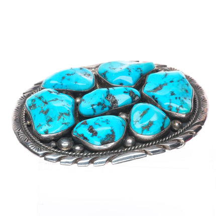 Vintage M Spencer Navajo sterling silver turquoise nugget cluster belt buckle