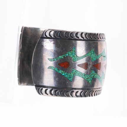 6.4" Carl Begay (1912-1972) Navajo sterling silver chip inlay wide cuff bracelet
