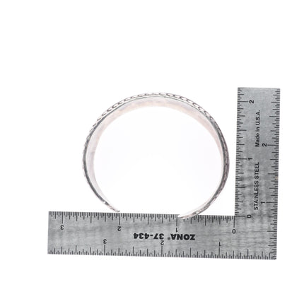 6.4" Carl Begay (1912-1972) Navajo sterling silver chip inlay wide cuff bracelet
