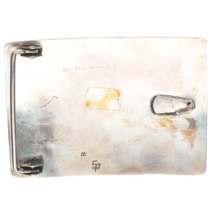 Steven Pooyouma Kuvaya Hopi overlay Kokopelli/corn sterling silver belt buckle