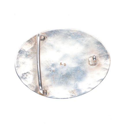 Vintage KS Southwestern modernist sterling silver azurite belt buckle