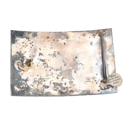 Vintage Navajo sterling silver belt buckle with center turquoise stone