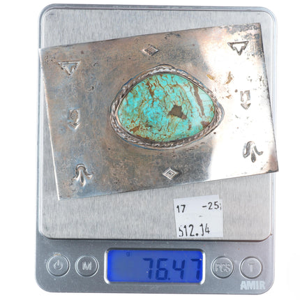 Vintage Navajo sterling silver belt buckle with center turquoise stone