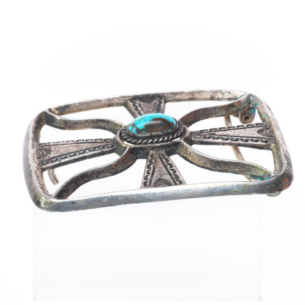Lorenzo Tortalita Kewa sterling silver vintage belt buckle with turquoise