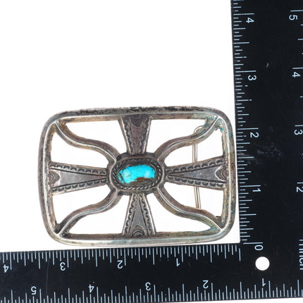 Lorenzo Tortalita Kewa sterling silver vintage belt buckle with turquoise