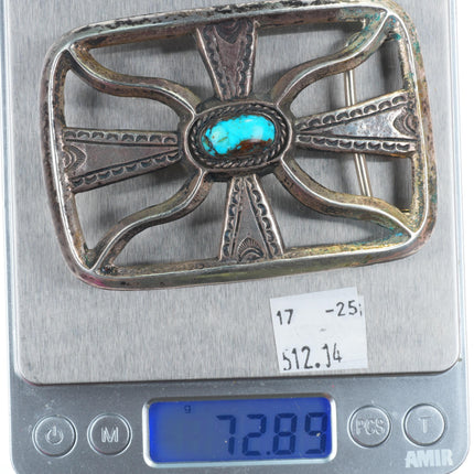 Lorenzo Tortalita Kewa sterling silver vintage belt buckle with turquoise