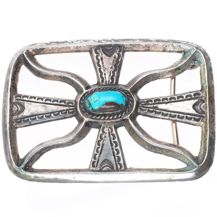 Lorenzo Tortalita Kewa sterling silver vintage belt buckle with turquoise