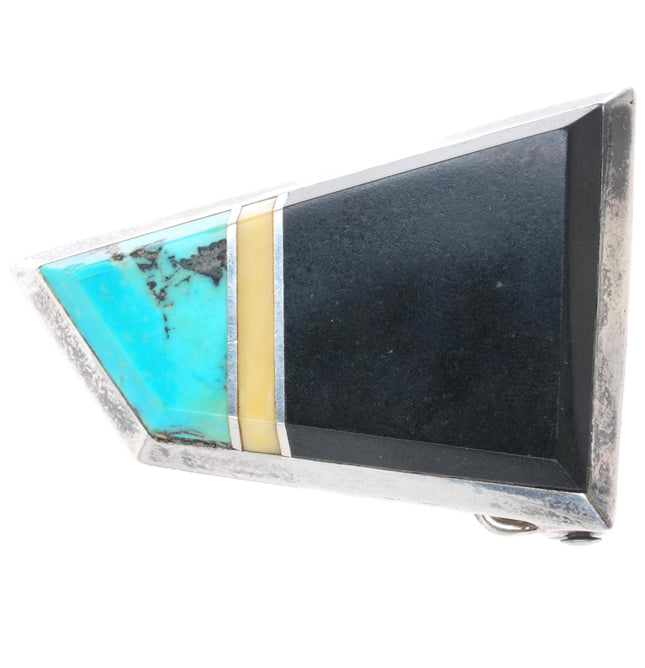 NA Vintage Southwestern modernist sterling silver turquoise, onyx belt buckle