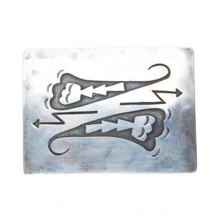 Vintage Navajo sterling silver belt buckle with overlay design
