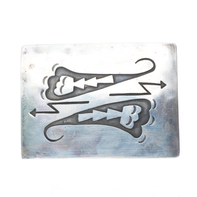 Vintage Navajo sterling silver belt buckle with overlay design