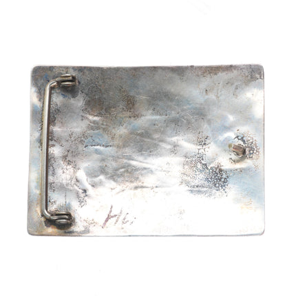 Vintage Navajo sterling silver belt buckle with overlay design