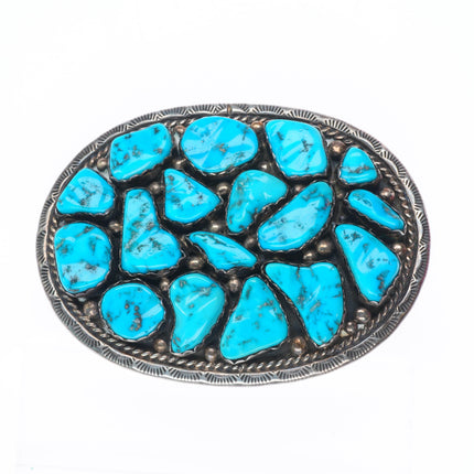Evelyn Yazzie Navajo vintage sterling silver turquoise nugget belt buckle