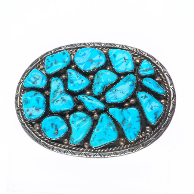 Evelyn Yazzie Navajo vintage sterling silver turquoise nugget belt buckle