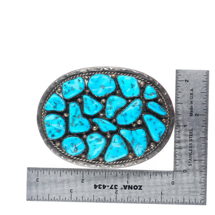 Evelyn Yazzie Navajo vintage sterling silver turquoise nugget belt buckle
