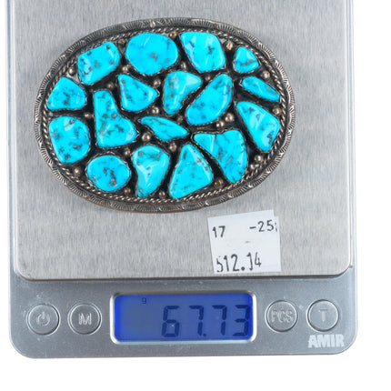 Evelyn Yazzie Navajo vintage sterling silver turquoise nugget belt buckle