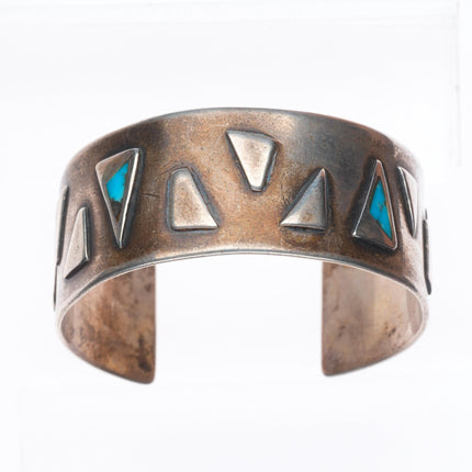 6.25" Vintage Navajo modernist sterling silver turquoise inlay cuff bracelet