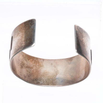 6.25" Vintage Navajo modernist sterling silver turquoise inlay cuff bracelet