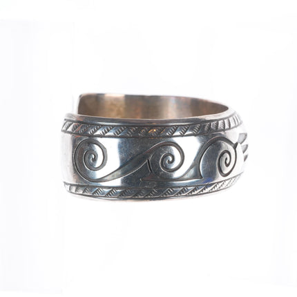 6.4" Herbert Cayatineto Navajo sterling silver hand stamped cuff bracelet