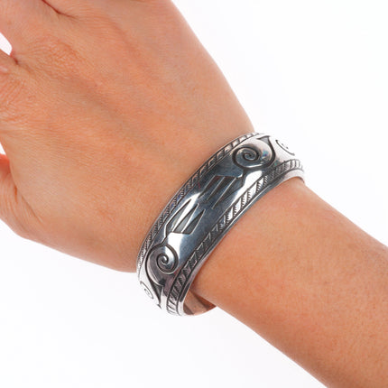 6.4" Herbert Cayatineto Navajo sterling silver hand stamped cuff bracelet