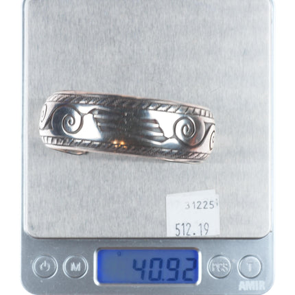 6.4" Herbert Cayatineto Navajo sterling silver hand stamped cuff bracelet