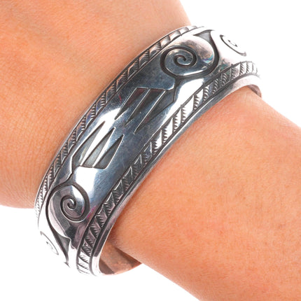 6.4" Herbert Cayatineto Navajo sterling silver hand stamped cuff bracelet