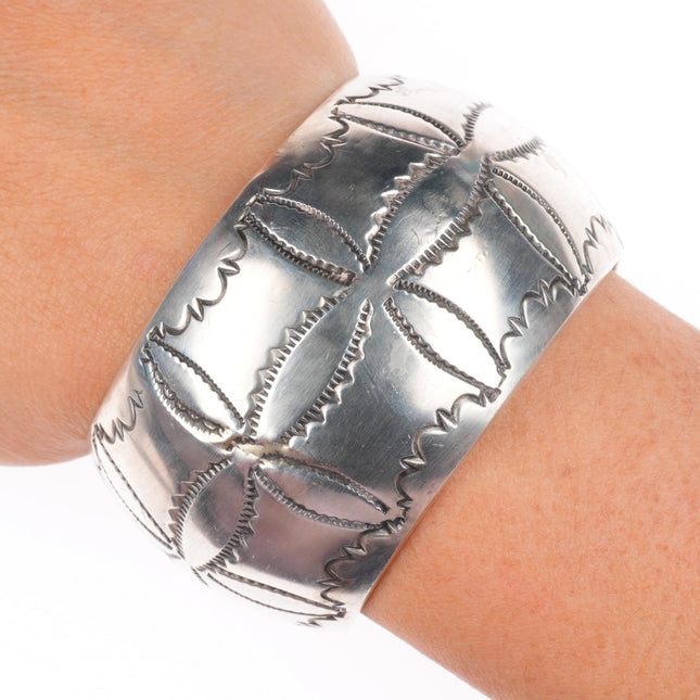6" J Wright Navajo vintage sterling silver stamped cuff bracelet