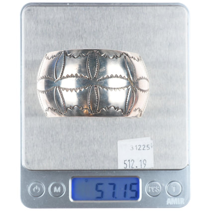 6" J Wright Navajo vintage sterling silver stamped cuff bracelet