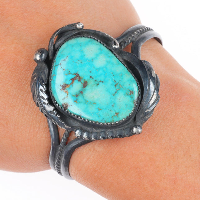 5.75" Vintage Robert Kelley Navajo sterling silver cuff bracelet large turquoise