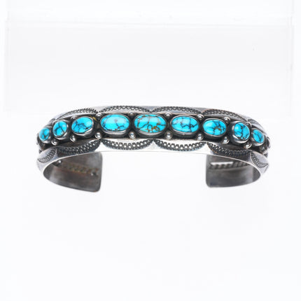 6.5" 30's-40's Navajo Candelaria turquoise sterling silver row cuff bracelet
