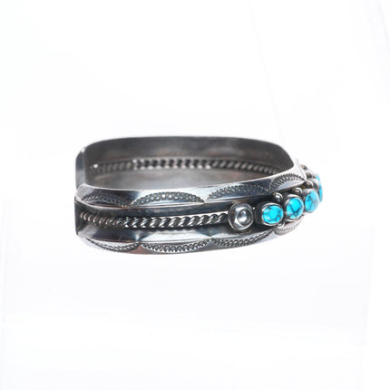 6.5" 30's-40's Navajo Candelaria turquoise sterling silver row cuff bracelet