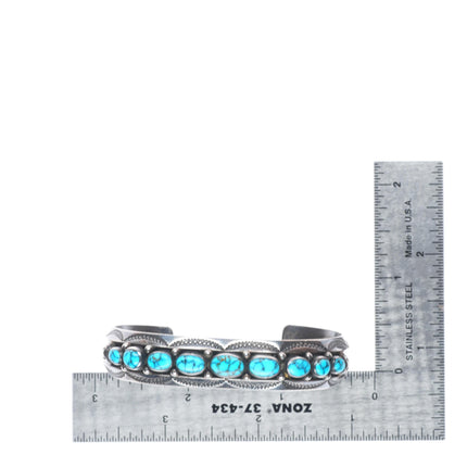 6.5" 30's-40's Navajo Candelaria turquoise sterling silver row cuff bracelet