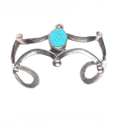 6.35" Vintage Navajo cast sterling silver spiderweb turquoise cuff bracelet