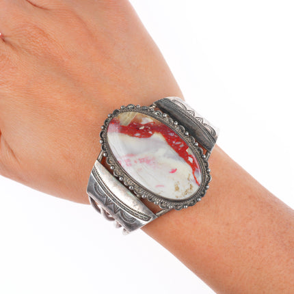 6.4" 30's-40's Navajo sterling silver petrified wood/Agate/Jasper cuff bracelet