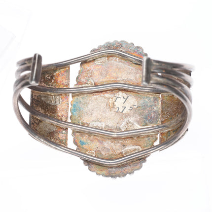 6.4" 30's-40's Navajo sterling silver petrified wood/Agate/Jasper cuff bracelet