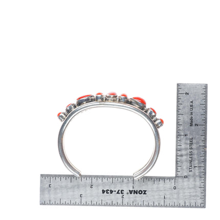 6" Darrin Livingston Navajo sterling silver Mediterranean coral cuff bracelet