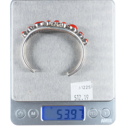 6" Darrin Livingston Navajo sterling silver Mediterranean coral cuff bracelet