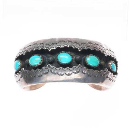 5.9" Ray Smith Navajo sterling silver shadowbox turquoise row cuff bracelet