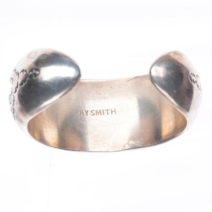 5.9" Ray Smith Navajo sterling silver shadowbox turquoise row cuff bracelet