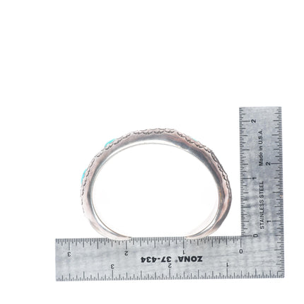 5.9" Ray Smith Navajo sterling silver shadowbox turquoise row cuff bracelet