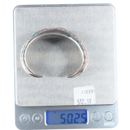 5.9" Ray Smith Navajo sterling silver shadowbox turquoise row cuff bracelet