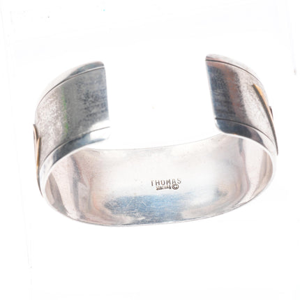 6.75" Thomas Navajo sterling silver, turquoise, brass mounted cuff bracelet