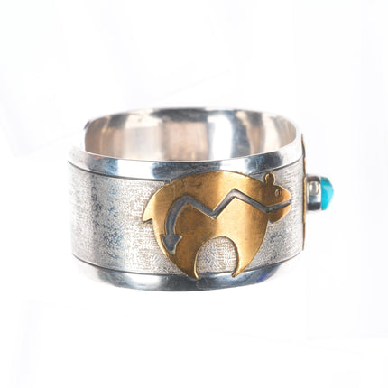 6.75" Thomas Navajo sterling silver, turquoise, brass mounted cuff bracelet