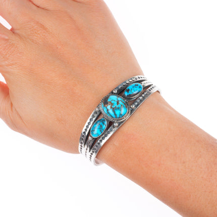 6.1" 1930's Navajo ingot silver/nice turquoise cuff bracelet