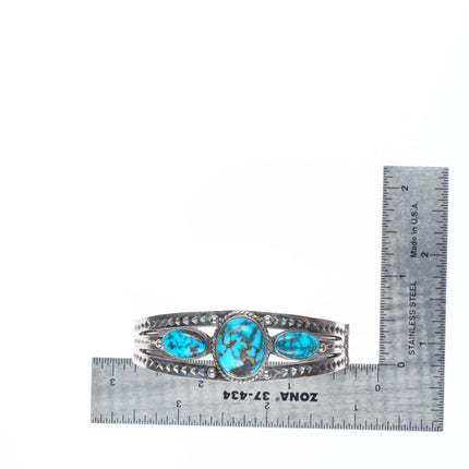 6.1" 1930's Navajo ingot silver/nice turquoise cuff bracelet