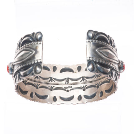 6.7" Ray Delgarito Navajo heavy repousse Mediterranean coral cuff bracelet