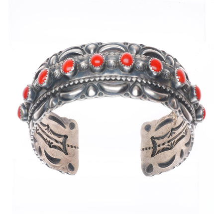 6.7" Ray Delgarito Navajo heavy repousse Mediterranean coral cuff bracelet